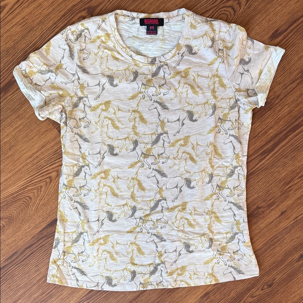 Rock & Roll Denim Horse Print Tee